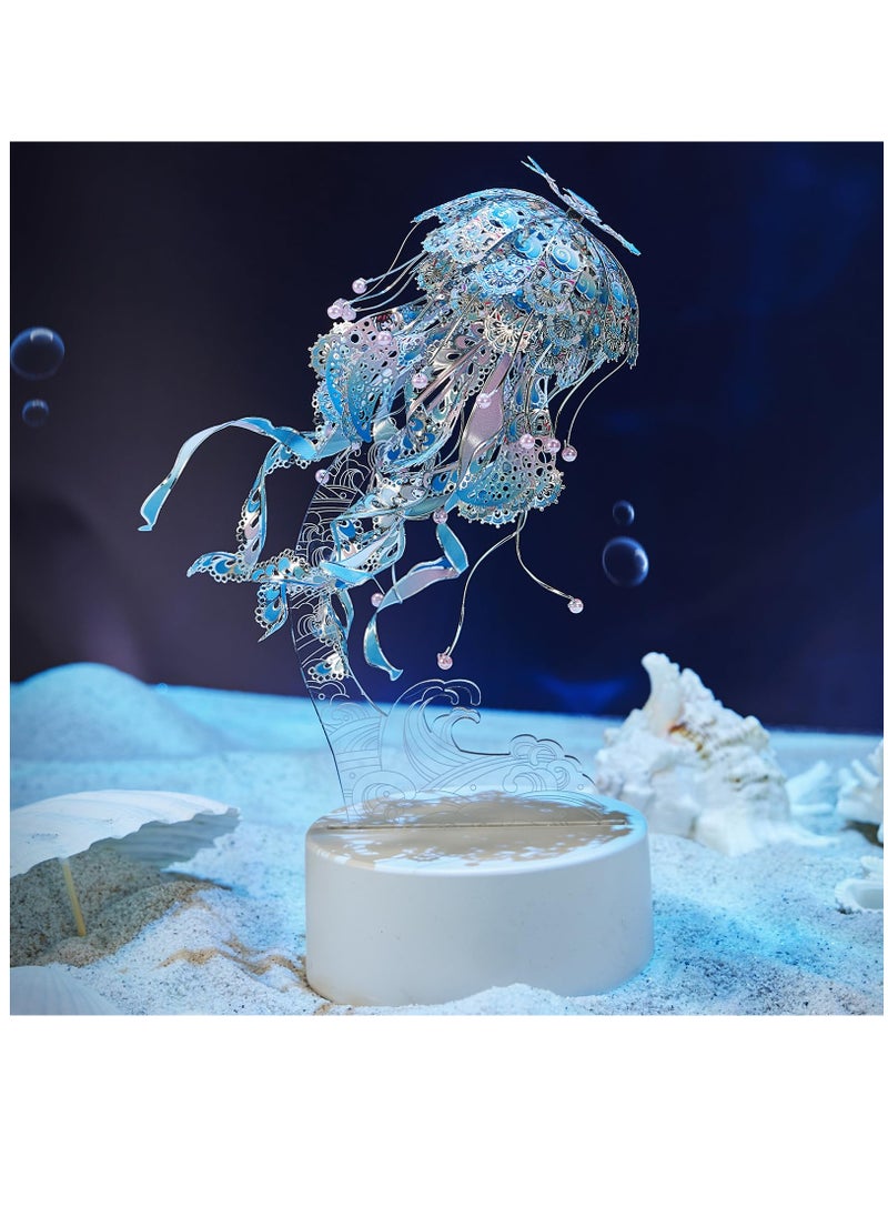 3D Puzzles for Adults, Jellyfish Night Light with USB Plug, Ocean Animals 3D Metal Model Building Kits, DIY Assembling Arts and Crafts