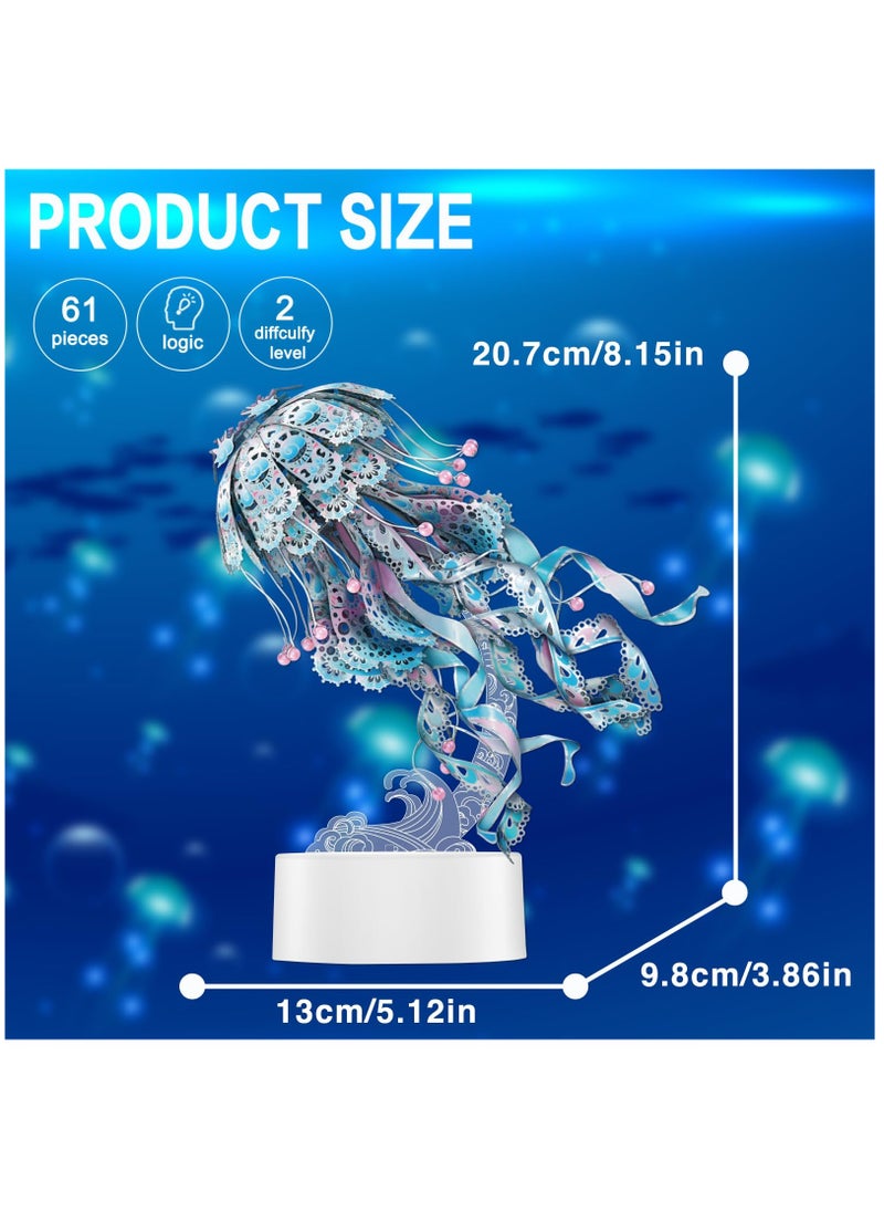 3D Puzzles for Adults, Jellyfish Night Light with USB Plug, Ocean Animals 3D Metal Model Building Kits, DIY Assembling Arts and Crafts