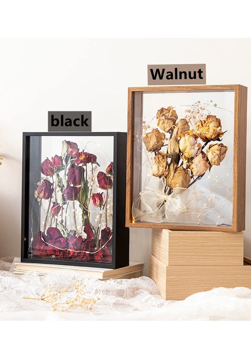 3D Picture Frame  for Filling 8x12‘’ Wooden Dried Flower Photo Frame Dried Flower Display Stand Shadow Box Frame Display Cases for Baby Wedding Favours Photos Dried Flowers Tickets Walnut color