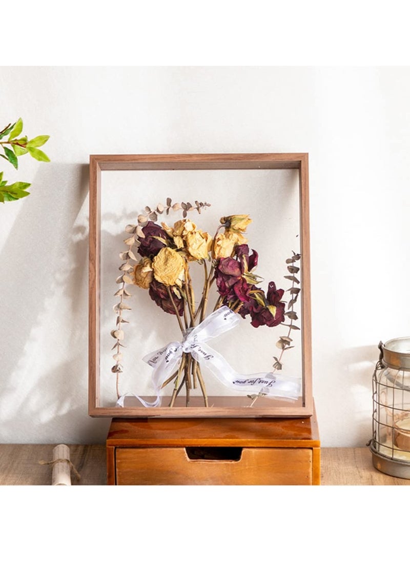 3D Picture Frame  for Filling 8x12‘’ Wooden Dried Flower Photo Frame Dried Flower Display Stand Shadow Box Frame Display Cases for Baby Wedding Favours Photos Dried Flowers Tickets Walnut color