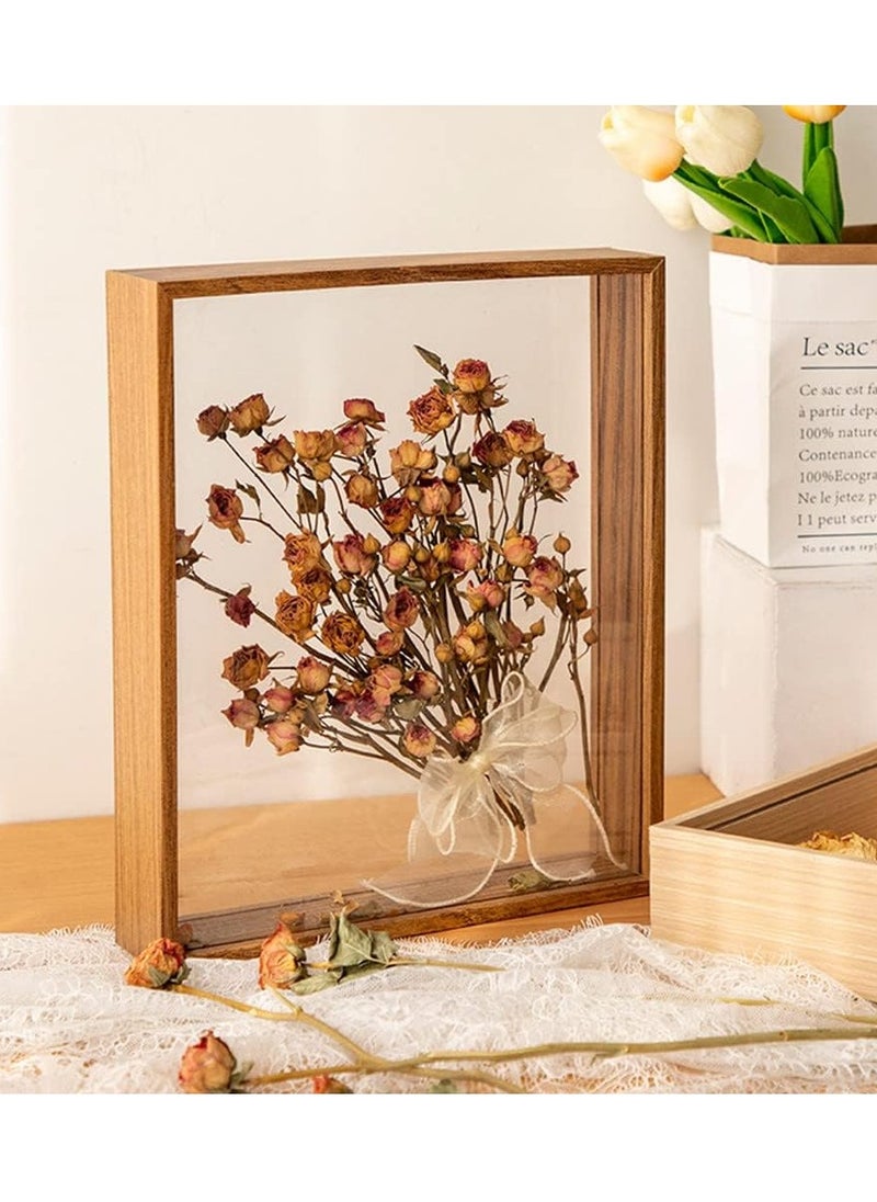 3D Picture Frame  for Filling 8x12‘’ Wooden Dried Flower Photo Frame Dried Flower Display Stand Shadow Box Frame Display Cases for Baby Wedding Favours Photos Dried Flowers Tickets Walnut color