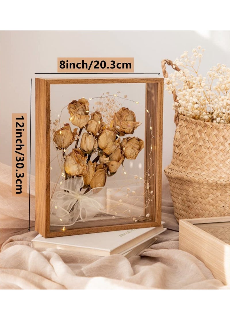 3D Picture Frame  for Filling 8x12‘’ Wooden Dried Flower Photo Frame Dried Flower Display Stand Shadow Box Frame Display Cases for Baby Wedding Favours Photos Dried Flowers Tickets Walnut color