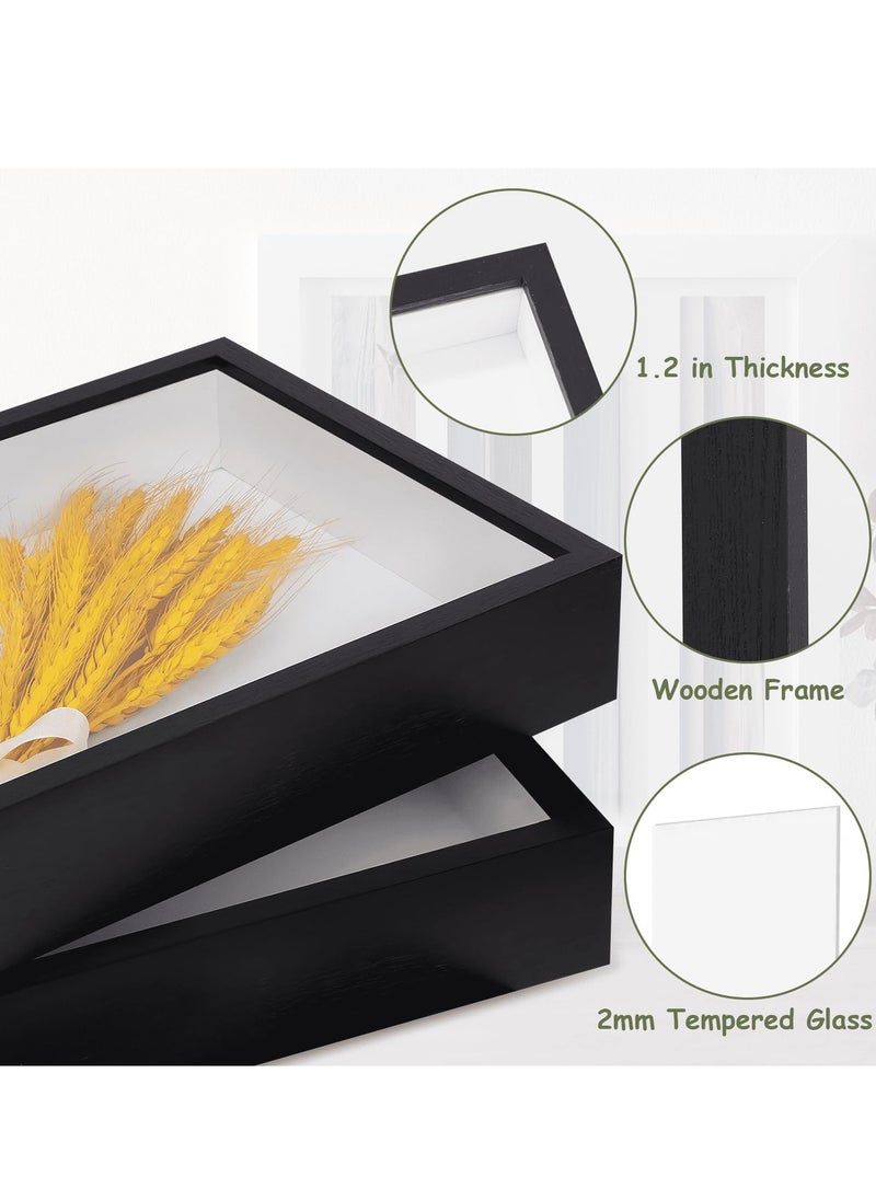 3D Picture Frame  for Filling Pack of 2 Deep 3D Object Frame 20.3x25.4cm Picture Box Wood Shadow Box Frame Display Cases for Baby Wedding Favours Photos Flowers Tickets White Square