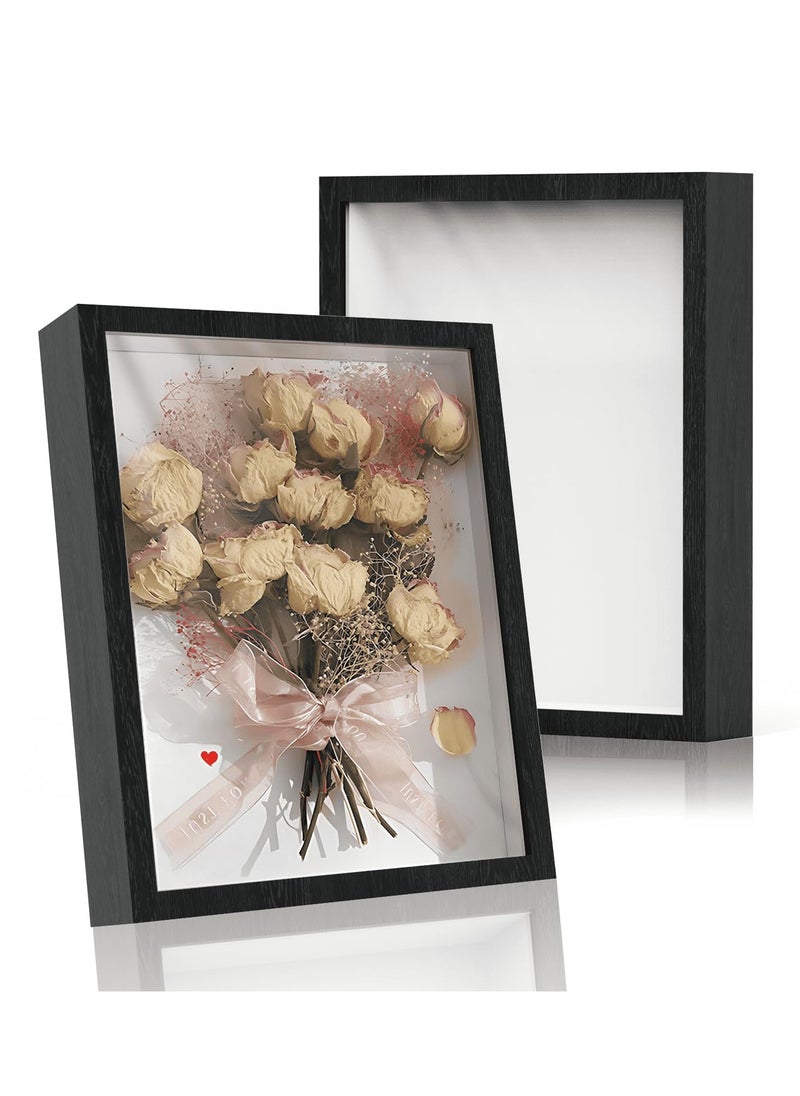 3D Picture Frame  for Filling Pack of 2 Deep 3D Object Frame 20.3x25.4cm Picture Box Wood Shadow Box Frame Display Cases for Baby Wedding Favours Photos Flowers Tickets White Square