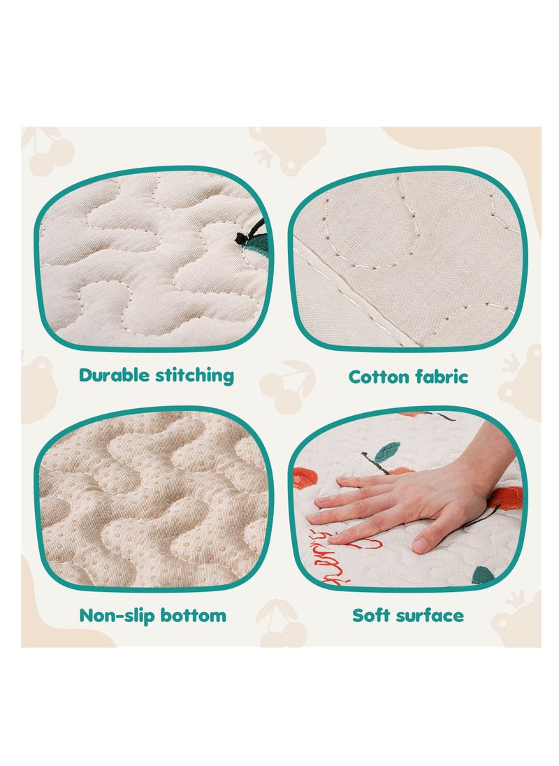 Soft Cotton Baby Play Mat, 3 x 43 Inch Washable Foldable Crawling Mat, Non Slip Playmat for Babies, Toddlers Tummy Time Mat, Portable Playpen Mat Playmat for Indoor & Outdoor Use