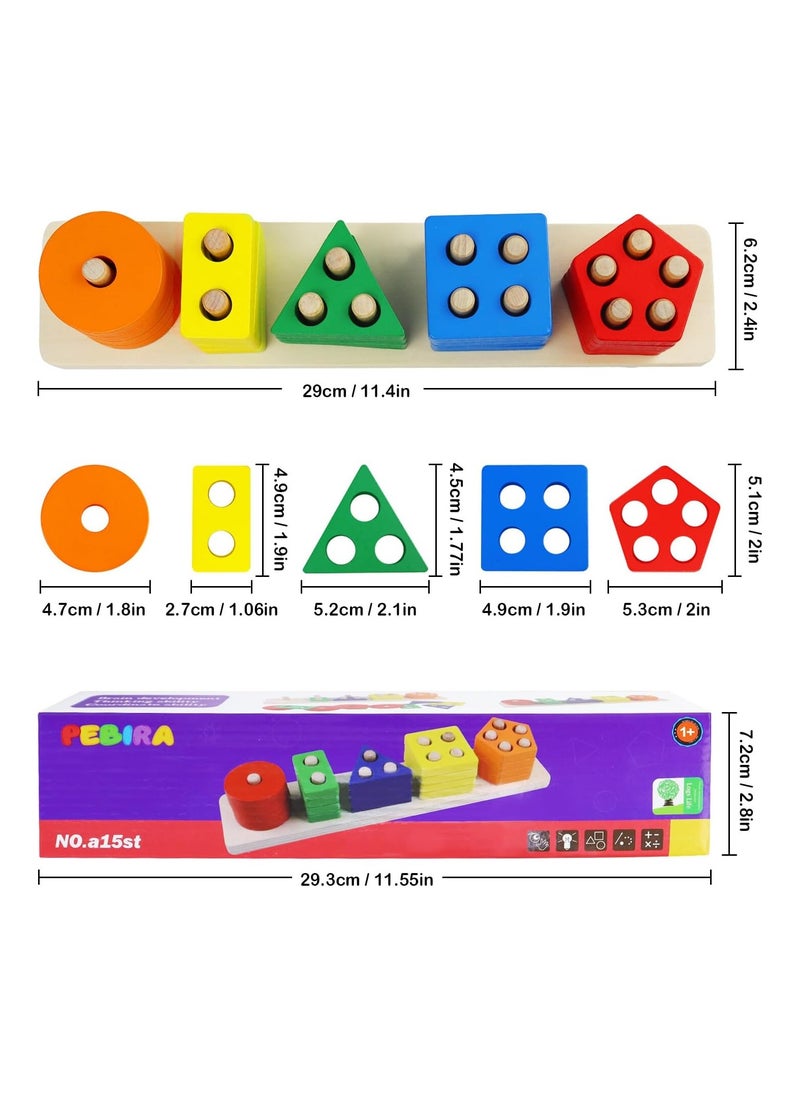 Montessori Toys for 1 to 3-Year-Old Boys Girls Toddlers, Wooden Sorting & Stacking Toys for Toddlers and Kids Preschool, Educational Toys, Color Recognition Shape Sorter, Learning Puzzles Gift