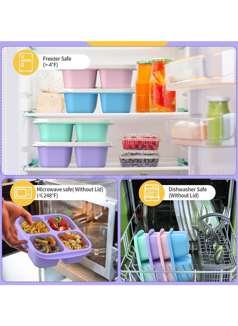 4 Pcs Bento Box, 4-Compartments Bento Lunch Box with Lid, Reusable BPA-Free Bento Box for School, Work and Travel, Snack Storage Box with 10 Small Fork, a Pair of Fork and Spoon