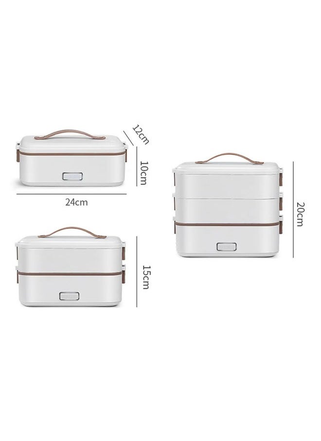 White 800ml 2-Layer Portable Electric Food Heater Lunch Box, Mini Removable 304 Stainless Steel 220v Food Heater