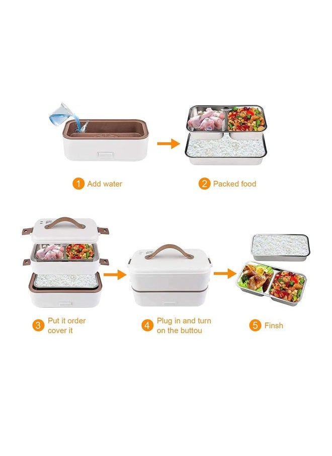 White 800ml 2-Layer Portable Electric Food Heater Lunch Box, Mini Removable 304 Stainless Steel 220v Food Heater