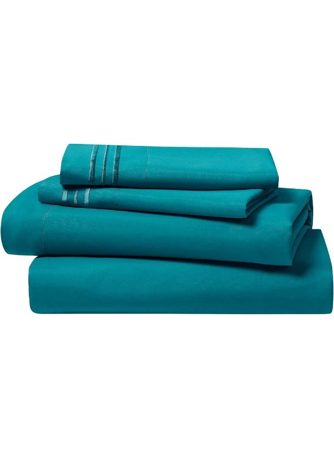 Clara Clark Bed Sheets, Premier 1800 Series 4 Piece Bed Sheet Set, Deep Pocket, Wrinkle, Fade, Stain Resistant, Luxury Soft Bedding Sheets & Pillowcases, King, Teal