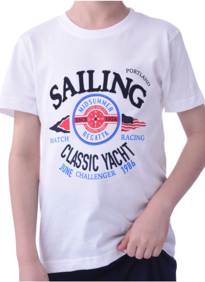 Kids Boys 2 piece Set - T-Shirts & Shorts -White and Blue (100% Cotton)
