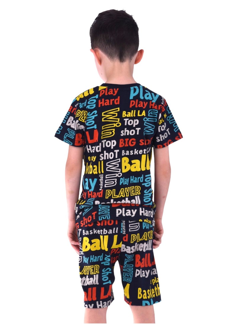 Kids Boys 2 piece Set - T-Shirts & Shorts - AOP set-Navy Blue (100% Cotton)