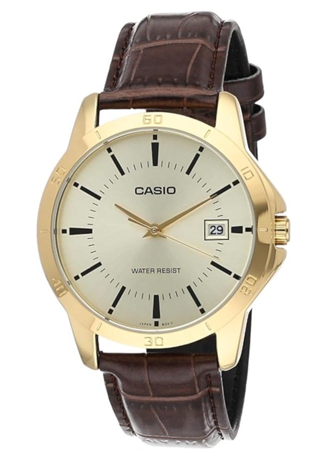 Casio Men's Gold Dial Leather Analog Watch