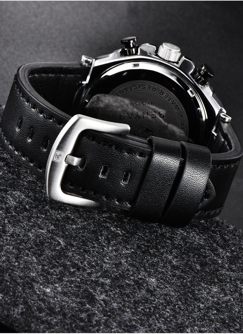 New Quartz Men's Watches, Leather Strap, 45MM Stainless Steel Frame, Waterproof, Fashion And Business All-Match, BY 5151