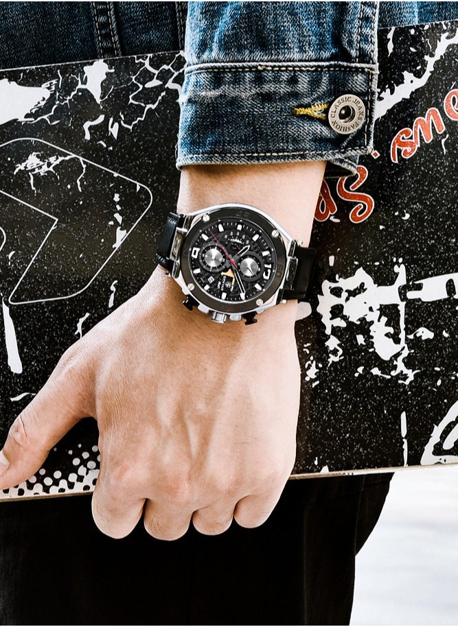 New Quartz Men's Watches, Leather Strap, 45MM Stainless Steel Frame, Waterproof, Fashion And Business All-Match, BY 5151