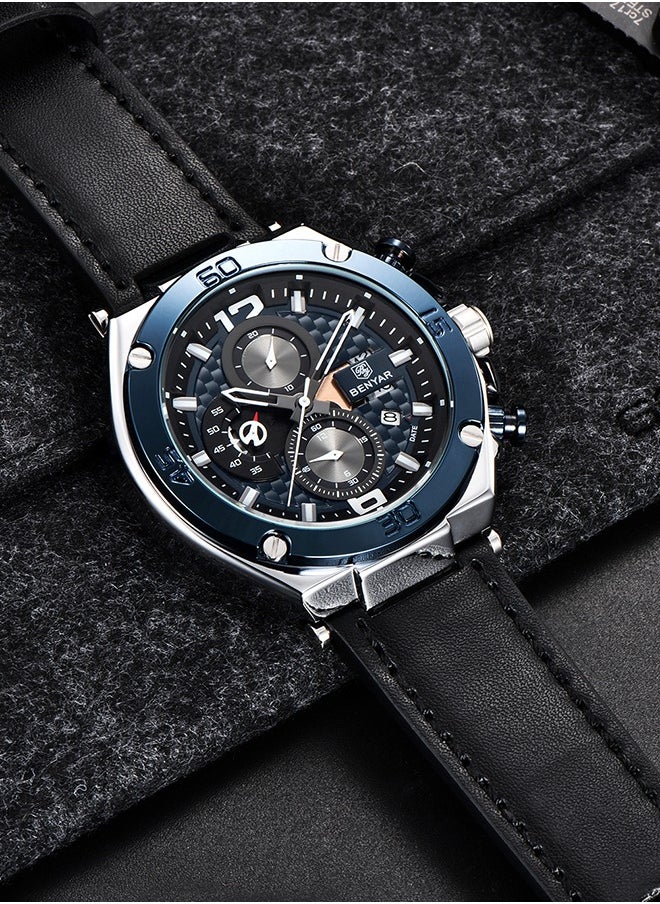 Wrist Watches for Men Quartz Movement Leather Strap Analog Chronograph Fashion Business Sport Design Mens Watch 30M Waterproof Stylish Elegant Gifts for Men