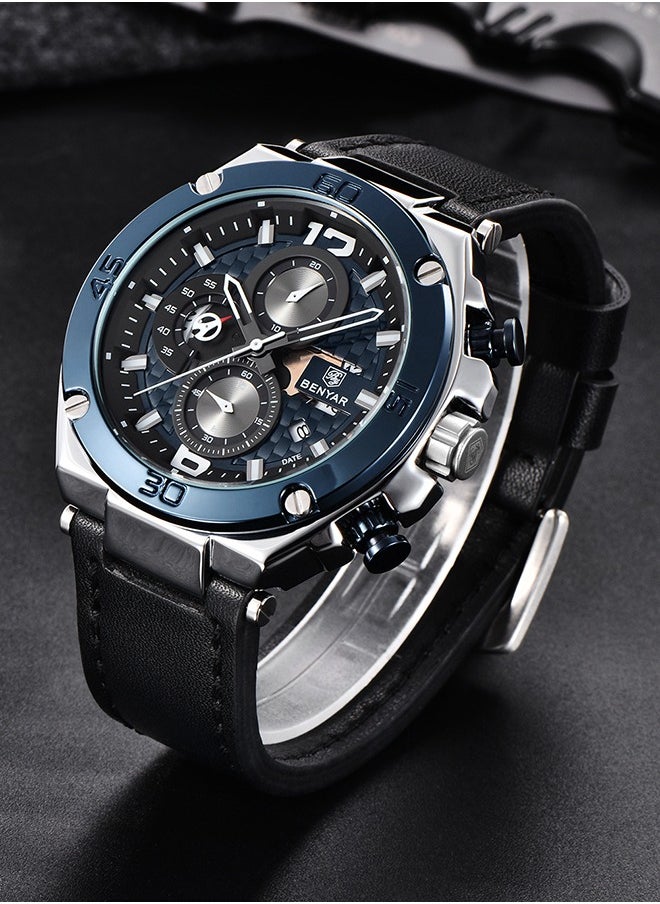 Wrist Watches for Men Quartz Movement Leather Strap Analog Chronograph Fashion Business Sport Design Mens Watch 30M Waterproof Stylish Elegant Gifts for Men