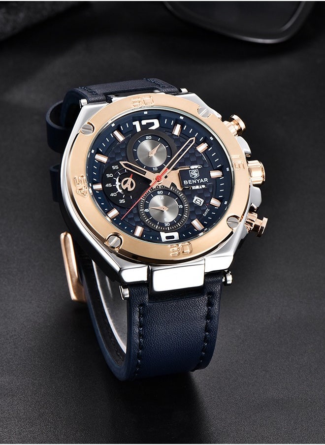 Wrist Watches for Men Quartz Movement Leather Strap Analog Chronograph Fashion Business Sport Design Mens Watch 30M Waterproof Stylish Elegant Gifts for Men