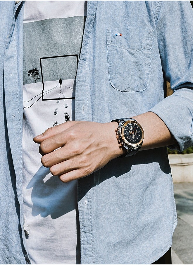 Wrist Watches for Men Quartz Movement Leather Strap Analog Chronograph Fashion Business Sport Design Mens Watch 30M Waterproof Stylish Elegant Gifts for Men