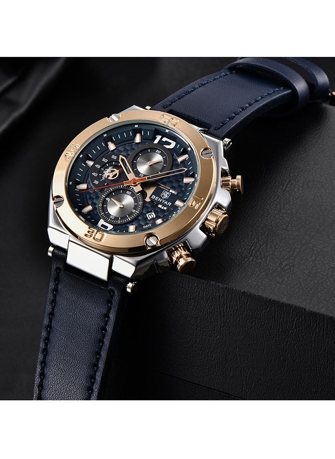 Wrist Watches for Men Quartz Movement Leather Strap Analog Chronograph Fashion Business Sport Design Mens Watch 30M Waterproof Stylish Elegant Gifts for Men