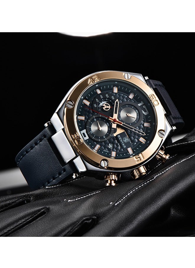 Wrist Watches for Men Quartz Movement Leather Strap Analog Chronograph Fashion Business Sport Design Mens Watch 30M Waterproof Stylish Elegant Gifts for Men