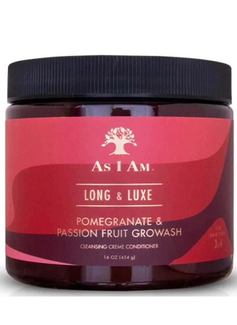 LONG AND LUXE POMEGRANATE & PASSION FRUIT GROWASH CLEANSING CREME CONDITIONER 454 GM