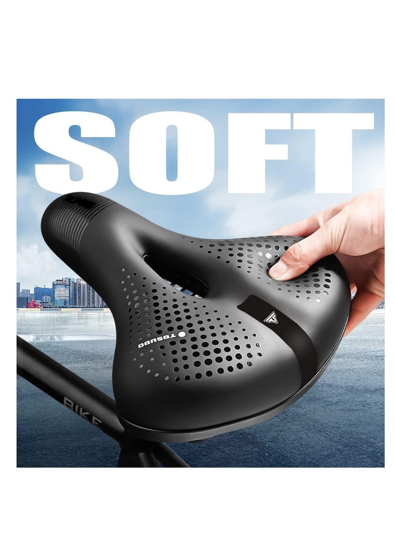 Comfortable Gel Bike Seat with Memory Foam Cushion, Wide Padded Saddle for Men and Women, Universal Fit for Peloton, Stationary, and Mountain Bikes.