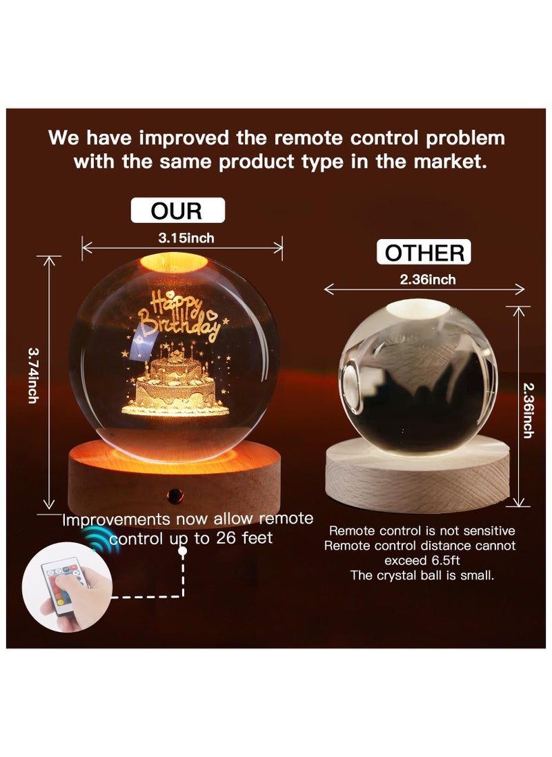 Birthday Gifts for Girls and Boys, 3D Crystal Ball Night Light, Birthday Decoration, 16 Colors 4 Modes, Remote Control LED Night Light Unique Birthday Gifts for Men Women