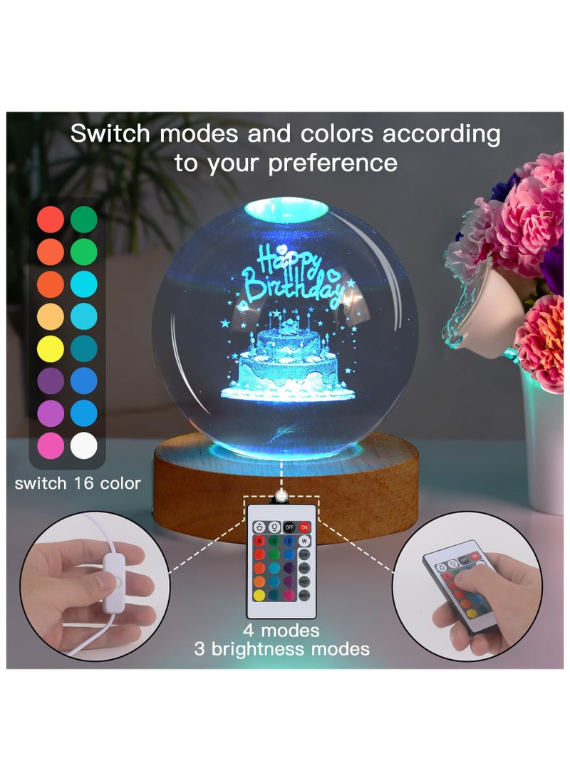 Birthday Gifts for Girls and Boys, 3D Crystal Ball Night Light, Birthday Decoration, 16 Colors 4 Modes, Remote Control LED Night Light Unique Birthday Gifts for Men Women