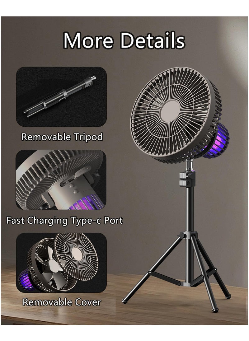 Camping Fan for Tents with Mosquito Repellent Function and Tripod, Three Speed Wind Portable Fan with 10000mAh Power Bank, Mosquito Backyard Control and Camping Essentials for Power Outage, Hurricane