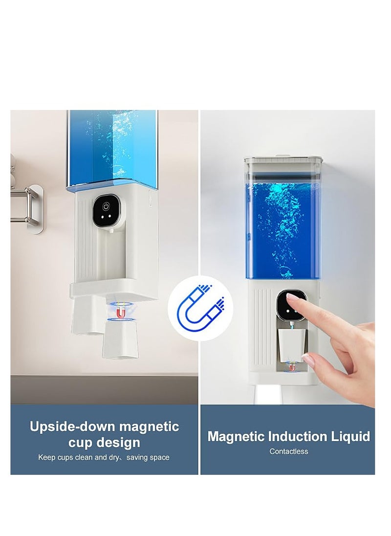 Automatic Mouthwash Dispenser for Bathroom, 700mL(23.67 Oz) Wall Mounted Mouth Wash Dispenser with Magnetic Cups, Rechargable and 2 Dispensing Levels Mouth Pumb Dispenser for All Age Groups (White)