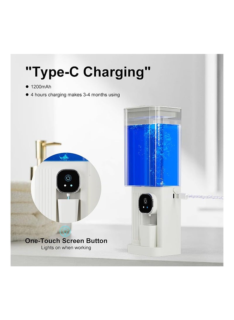Automatic Mouthwash Dispenser for Bathroom, 700mL(23.67 Oz) Wall Mounted Mouth Wash Dispenser with Magnetic Cups, Rechargable and 2 Dispensing Levels Mouth Pumb Dispenser for All Age Groups (White)