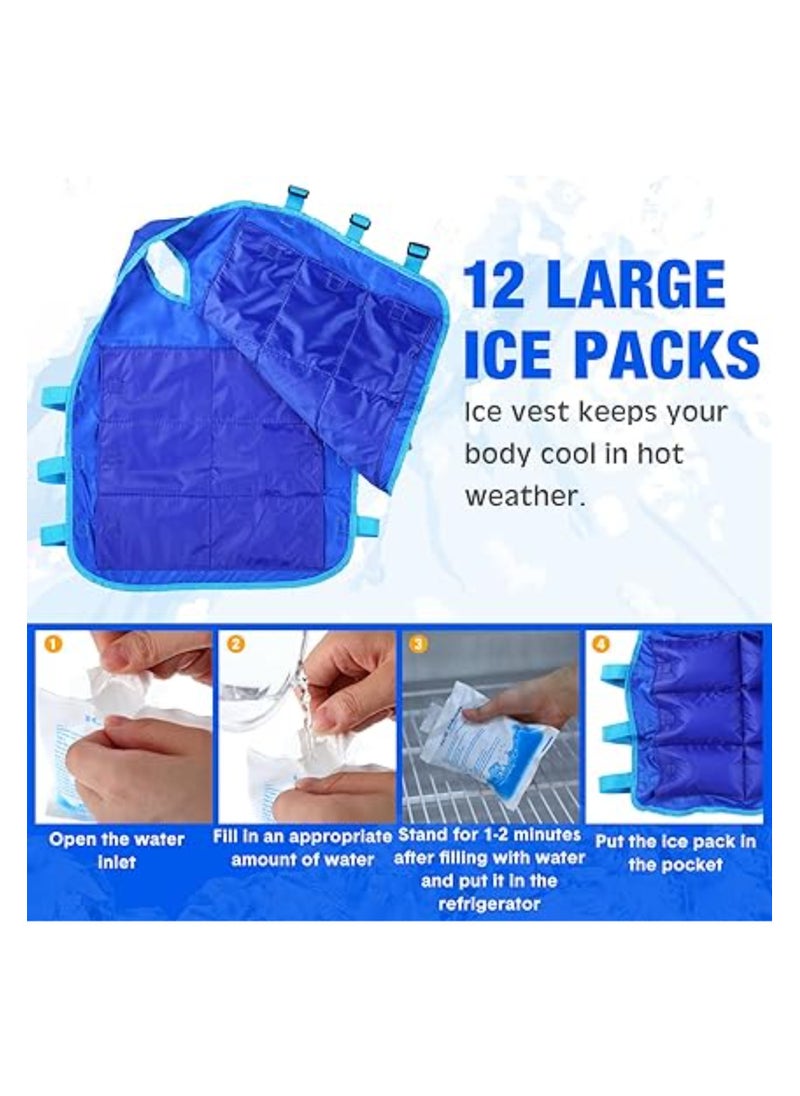 2 Pack Cooling Vest with 48 Ice Packs, Adjustable Evaporative Cooling Vest for Men and Women, Ideal for Hot Weather Workouts and Running, Water Activated PVA Body Cooler Clothing (L)