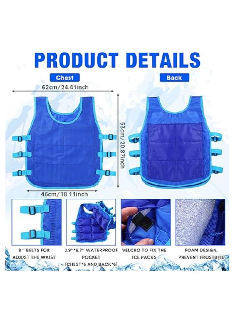 2 Pack Cooling Vest with 48 Ice Packs, Adjustable Evaporative Cooling Vest for Men and Women, Ideal for Hot Weather Workouts and Running, Water Activated PVA Body Cooler Clothing (L)