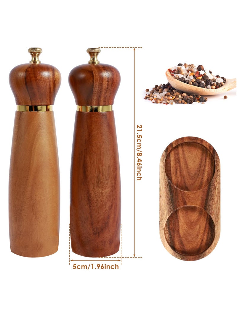 Wood Salt and Pepper Grinder Set with Base Coarseness Adjustable Salt Pepper Mill Grinder Manual Salt and Pepper Shakers with Ceramic Core Practical Mill Grinder Set Pepper Mill for Home Kitchen