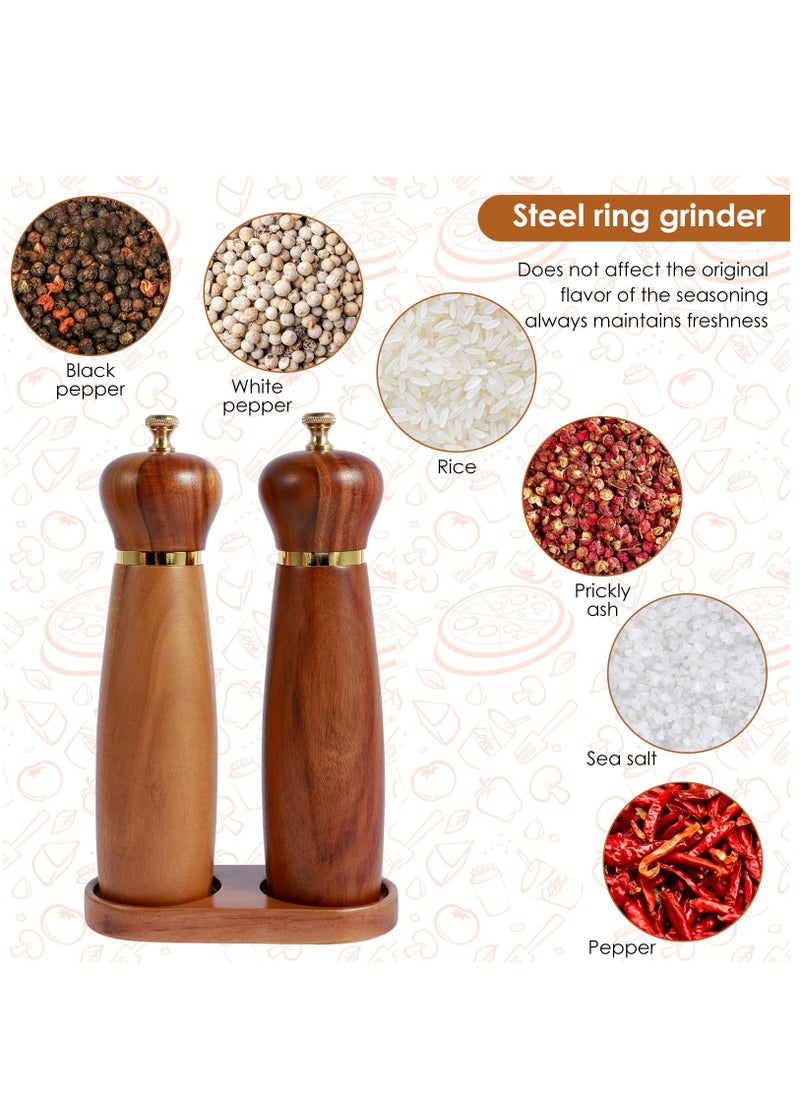 Wood Salt and Pepper Grinder Set with Base Coarseness Adjustable Salt Pepper Mill Grinder Manual Salt and Pepper Shakers with Ceramic Core Practical Mill Grinder Set Pepper Mill for Home Kitchen