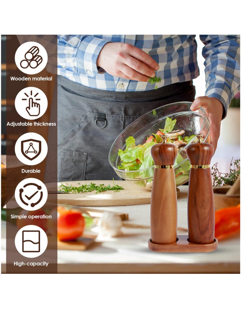 Wood Salt and Pepper Grinder Set with Base Coarseness Adjustable Salt Pepper Mill Grinder Manual Salt and Pepper Shakers with Ceramic Core Practical Mill Grinder Set Pepper Mill for Home Kitchen