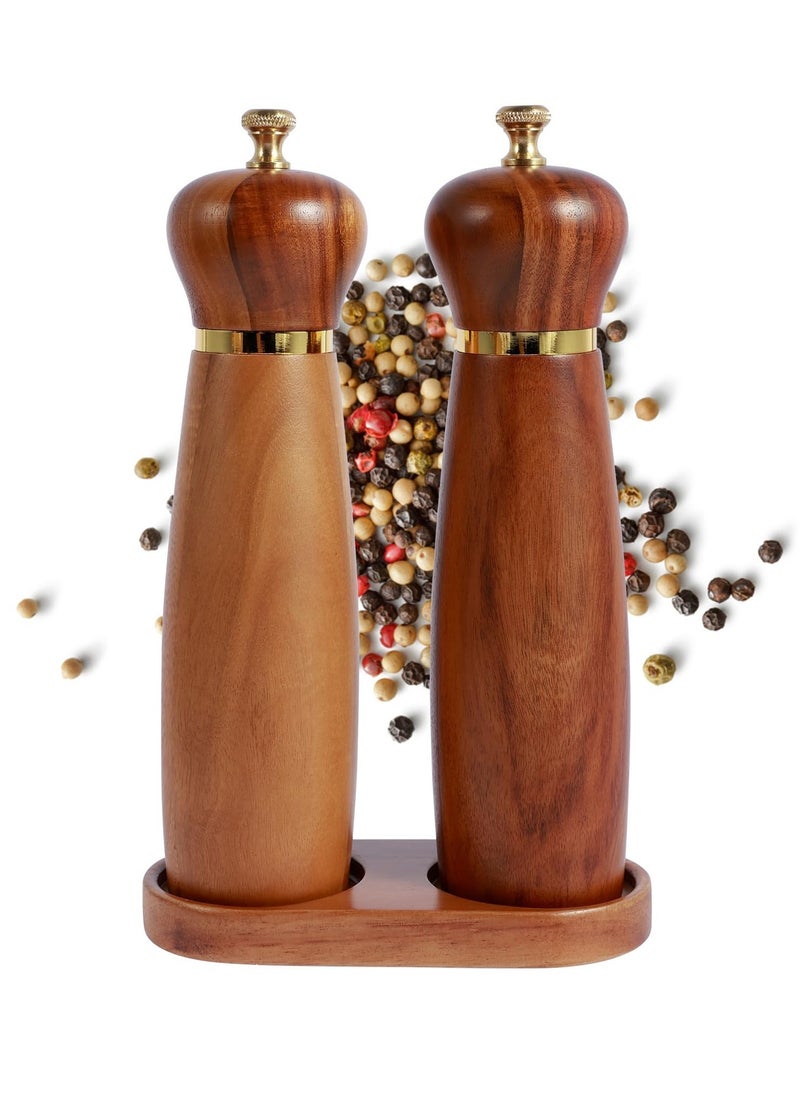 Wood Salt and Pepper Grinder Set with Base Coarseness Adjustable Salt Pepper Mill Grinder Manual Salt and Pepper Shakers with Ceramic Core Practical Mill Grinder Set Pepper Mill for Home Kitchen