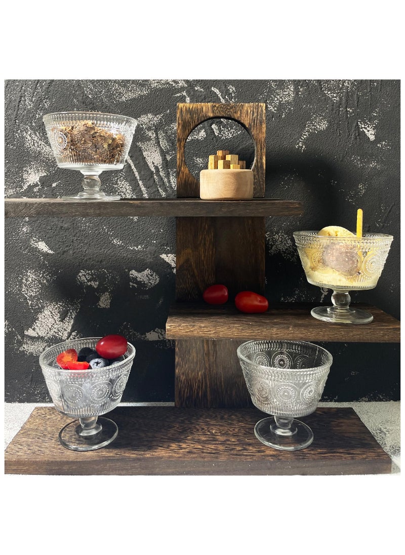 Vintage Glass Dessert Bowls, Set of 4, 9oz Glass Ice Cream Sundae Cups with Sunflower Pattern Glass Dessert Cups, Ideal for Ice Cream, Sorbet, Fruit, Snacks, Yogurt, and Appetizers (4PCS)