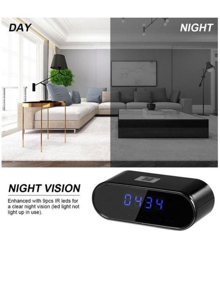 Wireless Wifi Mini Camera Digital Table Clock with Full HD 1080P, Low Light Vision, Motion Detection for Home Office Room Security Cam Live Streaming Through App Security Camera