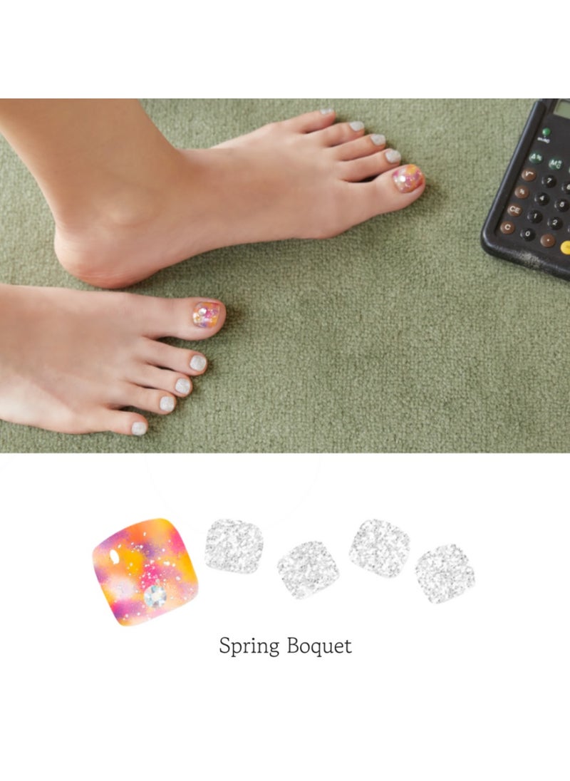 Spring Bouquet Korean 32 Piece Nail Art with Genuine Swarovski Crystals -  – Elegant, Long-Lasting Pediicure
