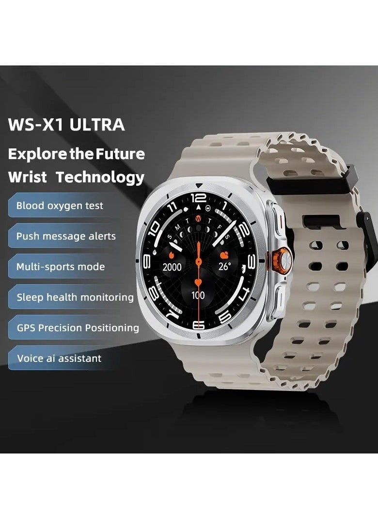 Ultra Smartwatch in Silver for Men and Women with 3 Strap Options and Charging Cable Included