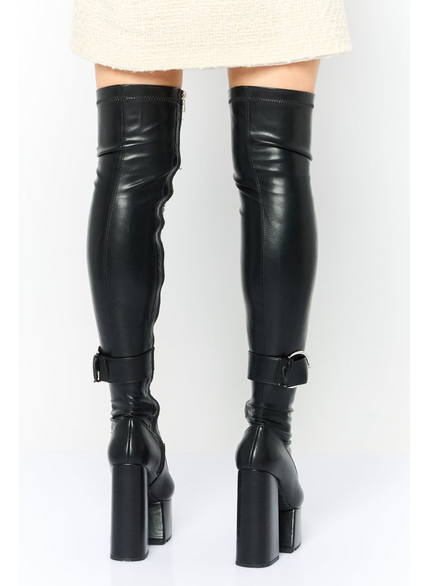 Women Platform Calf Length Boots, Black