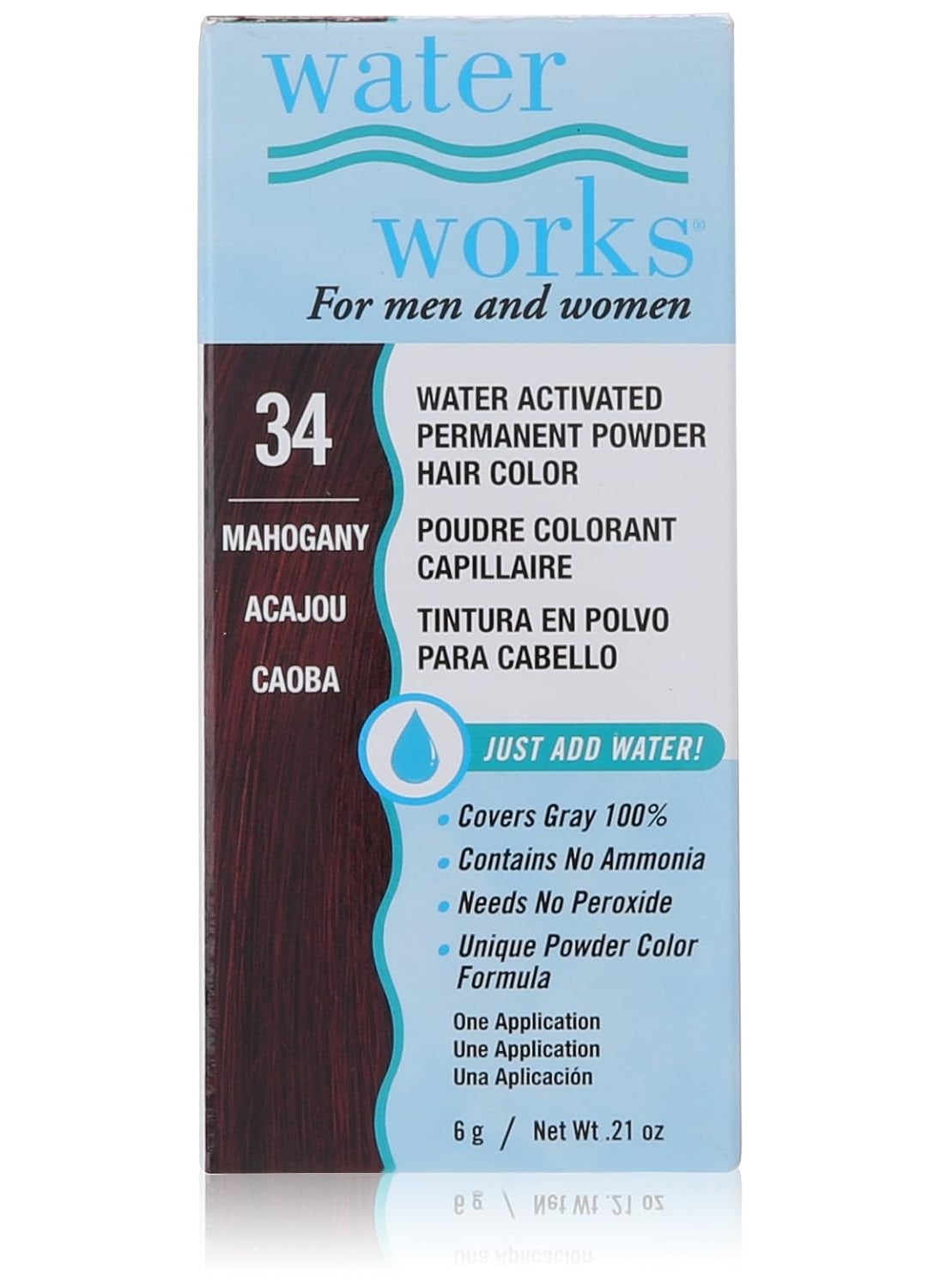 Water Works Water Activated Permanent Powder Hair Color for Men and Women, #34 Mahogany