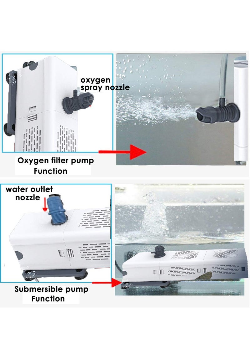 Fish Tank Filter 4-in-1 Internal Aquarium Filter,500-1800L/H Submersible Water Filter Pump Multifunctional Filter Water Pump for Betta, Turtle, Pond Fish, Garden.  (6W 134GPH (500L/H))