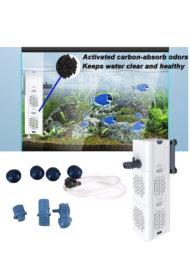 Fish Tank Filter 4-in-1 Internal Aquarium Filter,500-1800L/H Submersible Water Filter Pump Multifunctional Filter Water Pump for Betta, Turtle, Pond Fish, Garden.  (6W 134GPH (500L/H))