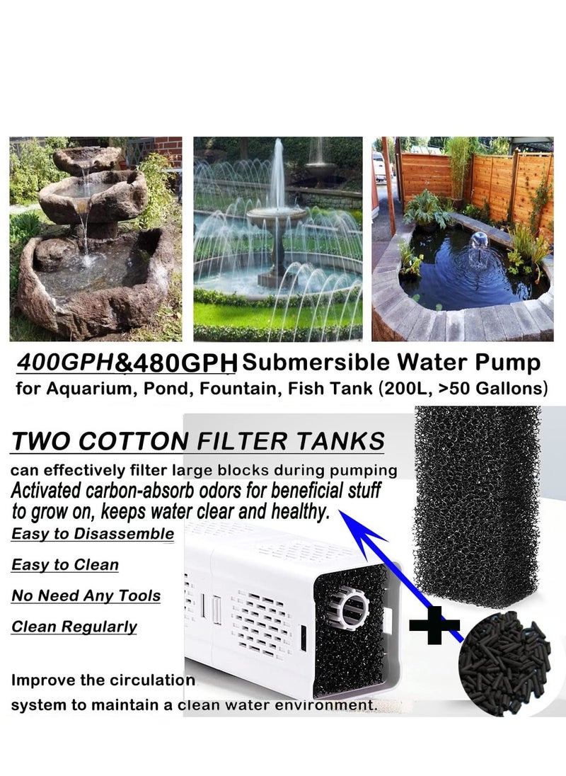 Fish Tank Filter 4-in-1 Internal Aquarium Filter,500-1800L/H Submersible Water Filter Pump Multifunctional Filter Water Pump for Betta, Turtle, Pond Fish, Garden.  (6W 134GPH (500L/H))