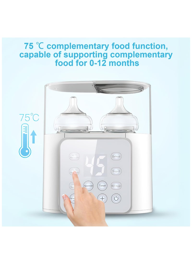 Bottle Warmer, 9-in-1 Fast Baby Bottle Warmer, Breast Milk Warmer with Timer, LCD Display, Sterilizing, Keep Warm, Heat Food, Keep 24H, Double Bottle Warmer for Breastmilk and Formula