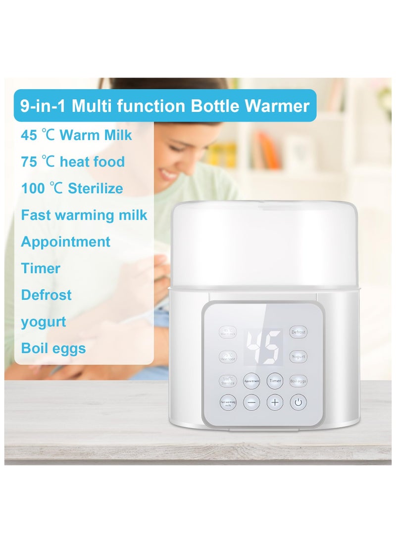 Bottle Warmer, 9-in-1 Fast Baby Bottle Warmer, Breast Milk Warmer with Timer, LCD Display, Sterilizing, Keep Warm, Heat Food, Keep 24H, Double Bottle Warmer for Breastmilk and Formula