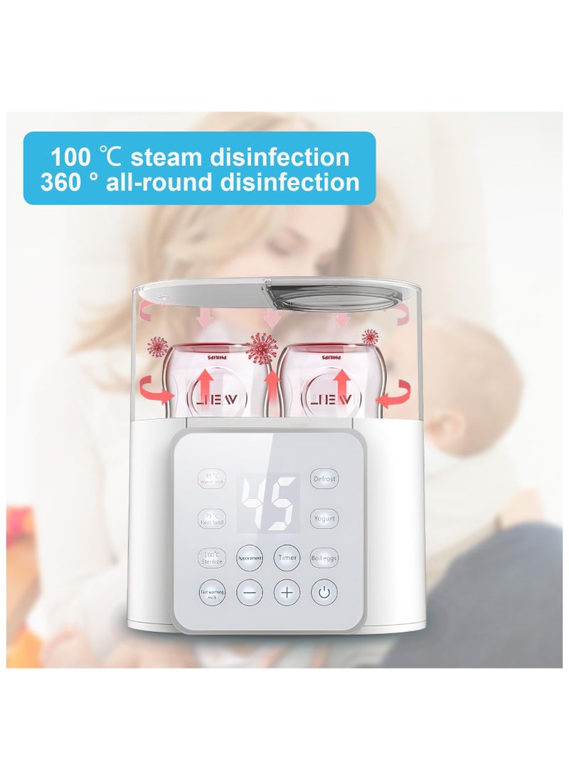 Bottle Warmer, 9-in-1 Fast Baby Bottle Warmer, Breast Milk Warmer with Timer, LCD Display, Sterilizing, Keep Warm, Heat Food, Keep 24H, Double Bottle Warmer for Breastmilk and Formula